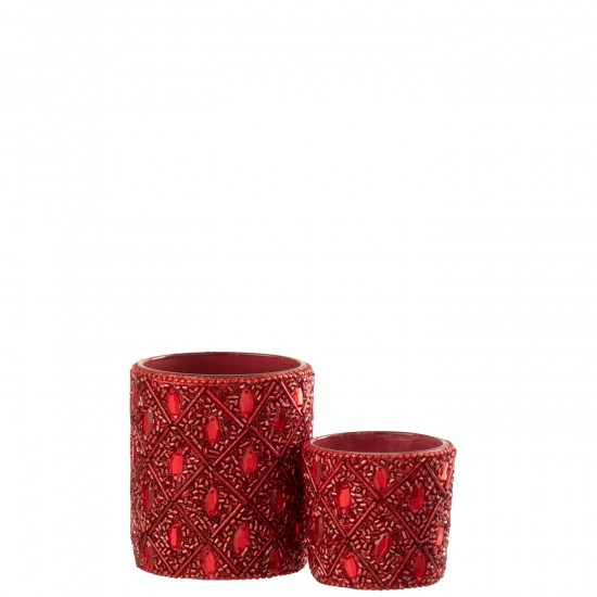 J Line Tealight Holder Glass Beads Christmas Red Large tea lights holders.
