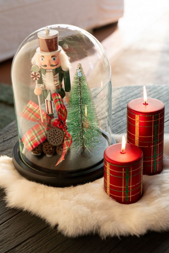 J Line Campana Decorativa Schiaccianoci Vetro Rosso Natale Verde Scuro Large Campana Decorativa Cascanueces Vidrio Rojo Navida.