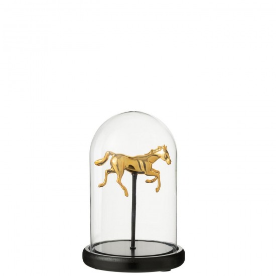 J Line Decoratieve Stolp Paard Glas Goudkleurig Zwart Small L14xB14xH22 cm bellen belletjes JO56489.