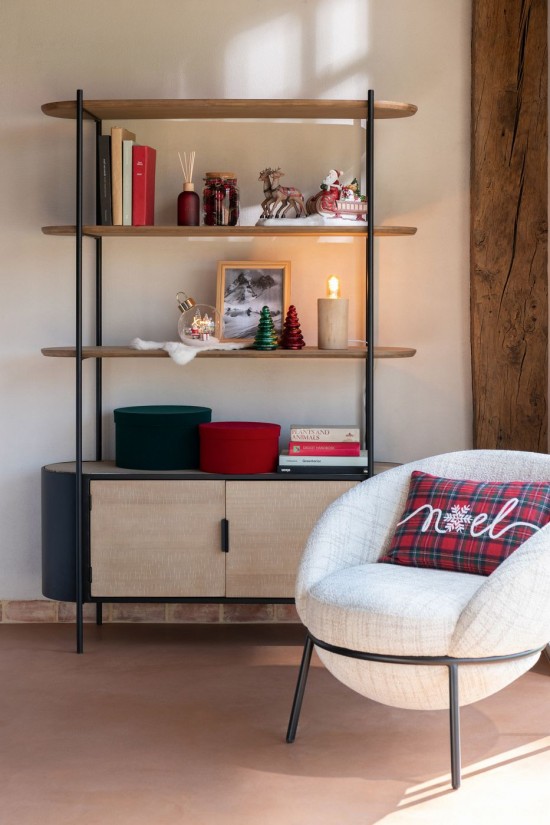 J Line Cuscino Noël Lana Rosso Natale Bianco Cojín Noël Lana Rojo Navidad Blanco.