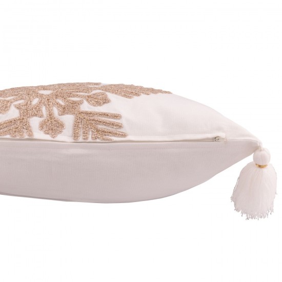 J Line coussins Jolipa Coussin Flocon De Neige Pompons Coton Blanc Beige.