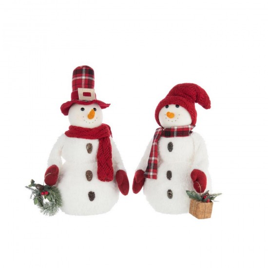 J Line Sneeuwman Jongen Girl Polyester Wit Kerstrood L25xB18xH53 cm kerstmannen kerstmannetjes JO56613.