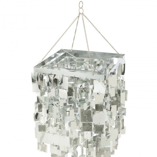 J Line Lamp Shade Chandelier Square Pvc Silver Colored Small Suspensions pendant lights Suspended Overhead Lights Lamps.