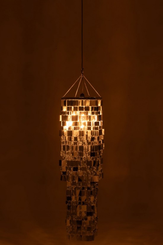 J Line lampes suspendues suspensions pendantes Jolipa Abat Jour Chandelier Carré Pvc Argenté Medium.