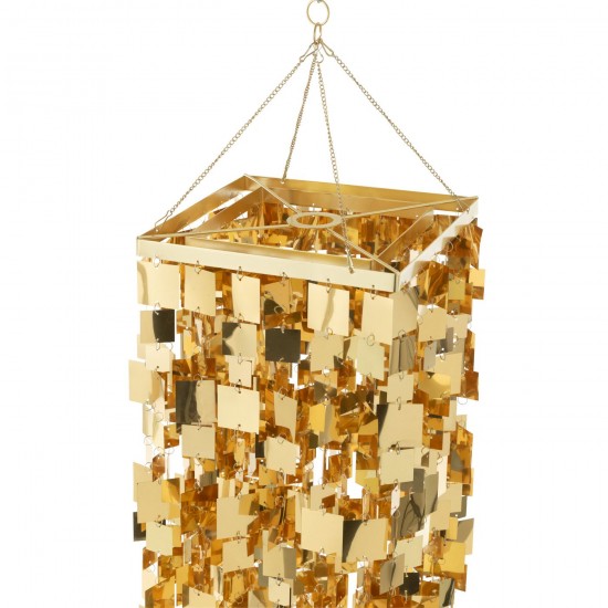 J Line Lamp Shade Chandelier Square Pvc Gold Colored Medium Suspensions pendant lights Suspended Overhead Lights Lamps.