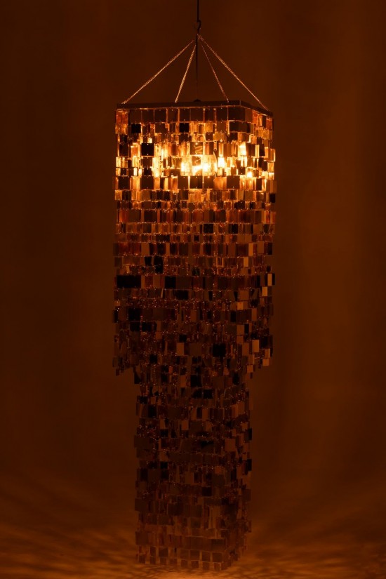 J Line lampes suspendues suspensions pendantes Jolipa Abat Jour Chandelier Carré Pvc Doré Large.