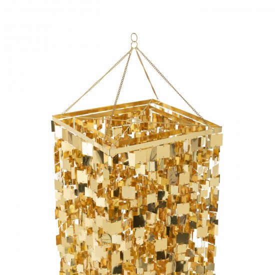 J Line Lamp Shade Chandelier Square Pvc Gold Colored Large Suspensions pendant lights Suspended Overhead Lights Lamps.