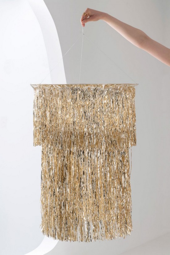 J Line Paralume Candeliere Frangia Vinile Oro Small Pantalla Franjas De Candelabro Vinilo Dorado Small.