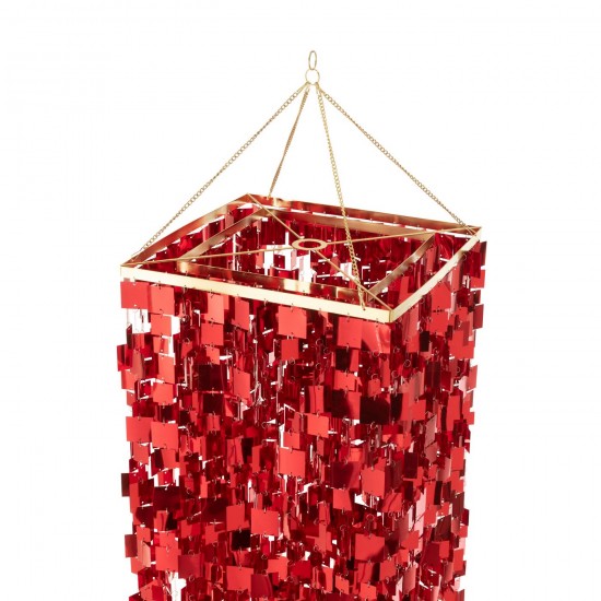 J Line Lamp Shade Chandelier Square Pvc Red Large Suspensions pendant lights Suspended Overhead Lights Lamps.