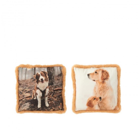 J Line Kussen Hond Polyester Bruin Beige Small L40xB40xH15 cm sierkussens sierkussentjes JO56744.