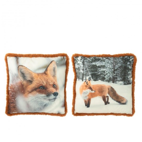 J Line Kussen Vos Polyester Bruin Cognac Large L60xB60xH15 cm sierkussens sierkussentjes JO56747.