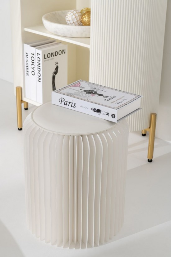 J Line Pouf Pieghevole Carta Avorio Puf Plegable Papel Blanco Roto.