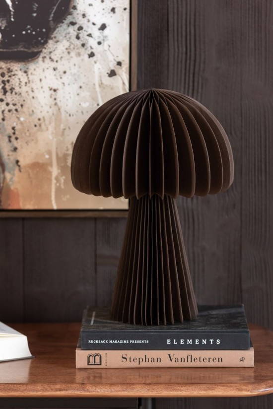 J Line Paralume Fungo Pieghevole Carta Marrone Scuro Pantalla Seta Plegable Papel Marrón Oscuro.