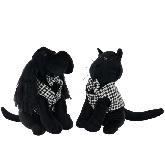 J Line arrets butoirs de porte Jolipa Cale Porte Chat Pied De Poule Polyester Noir Blanc.