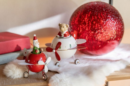 J Line Orso Babbo Natale In Aereo Metallo Rosso Natale Bianco Large Assortimento Di 2 Oso Papá Noel En Avión Metal Rojo Navida.