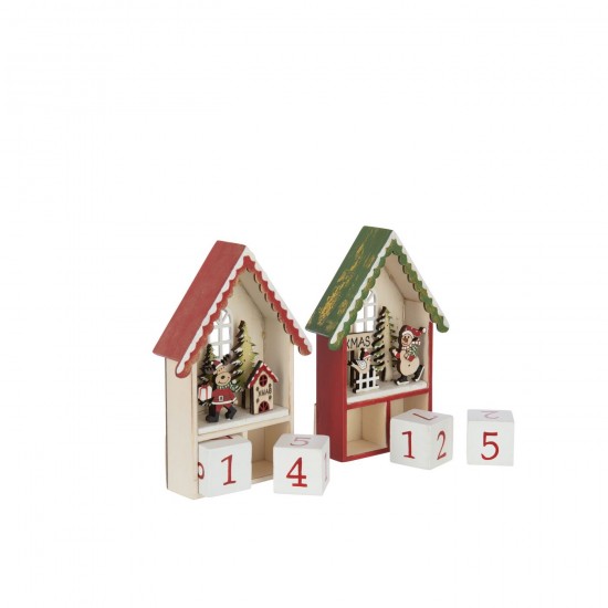 J Line calendriers calendres statuettes Jolipa Maison Calendrier De L Avent Led Contreplaqué Rouge Noël Vert Foncé Assortiment.