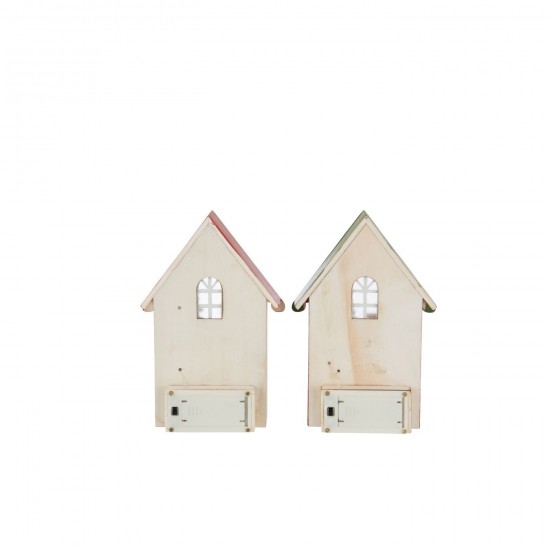 Jline Huis Adventskalender Led Multiplex Kerstrood Donkergroen Assortiment Van 2.