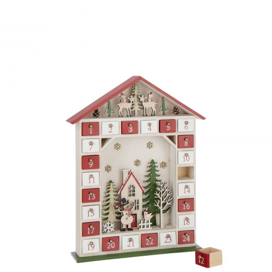 Jline Huis Adventskalender Led Multiplex Kerstrood Wit.