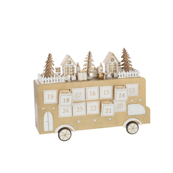 J Line Bus Advent Calendar Plywood Gold Colored White calendars.