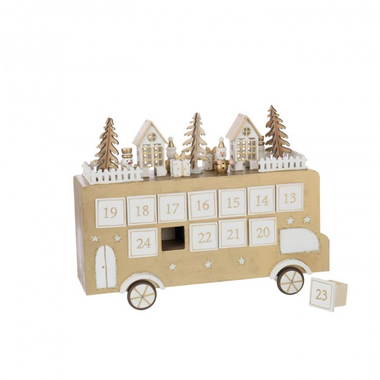 Jline Bus Adventskalender Sperrholz Goldfarben Weiß kalendern.