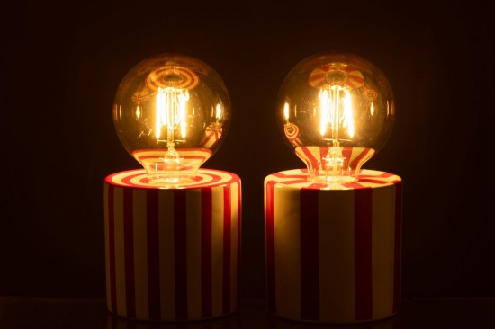 J Line Lampes LED Lampe LED Jolipa Lampe De Table Ligné Dolomite Rouge Blanc Assortiment De 2.