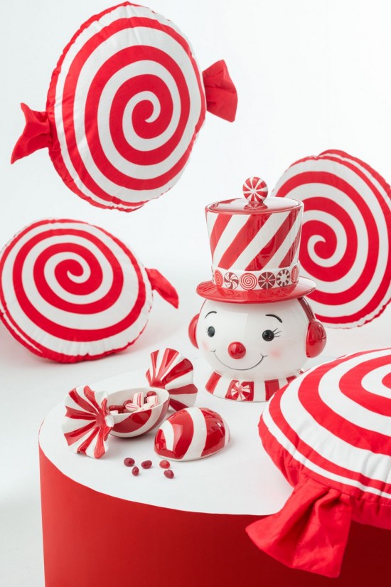 J Line Cuscino Caramella Poliestere Rosso Bianco Cojín Caramelo Poliéster Rojo Blanco.