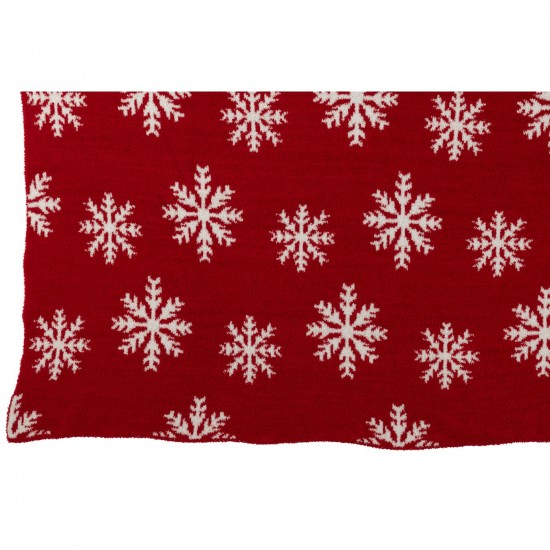 J Line Blanket Snowflakes Polyester Red White throw.