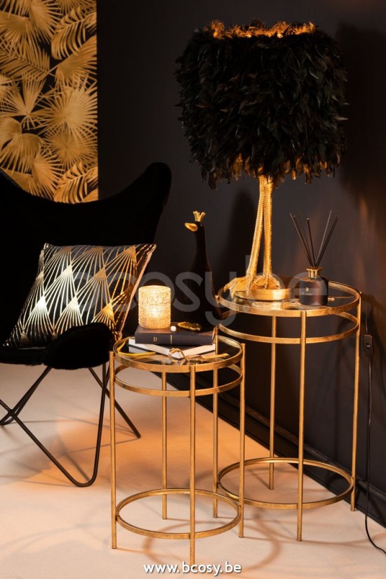 Jline Set De 2 Mesas Auxiliares Laure Espejo Hierro Oro.