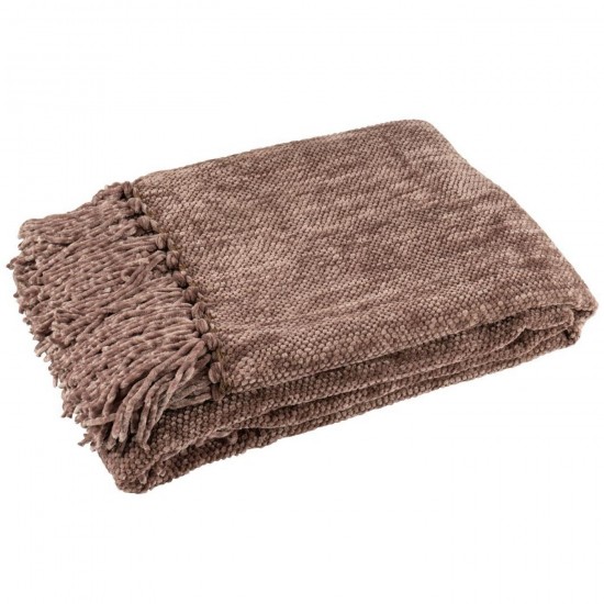 J Line Deken Chenille Polyester Donkerbruin L130xB170 cm plaids deken dekens dekentjes quilts JO57068.