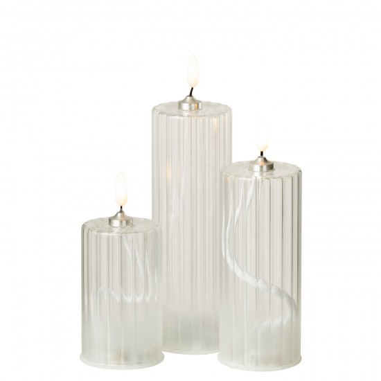 Jline Led Kaars Strepen Glas Transparant Large.