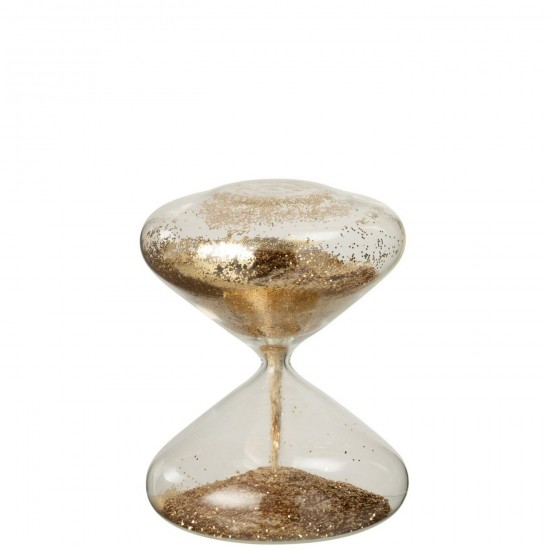 J Line Zandloper Glitters Glas Goudkleurig L15xB15xH18 cm zandlopers tijdglazen JO57141.