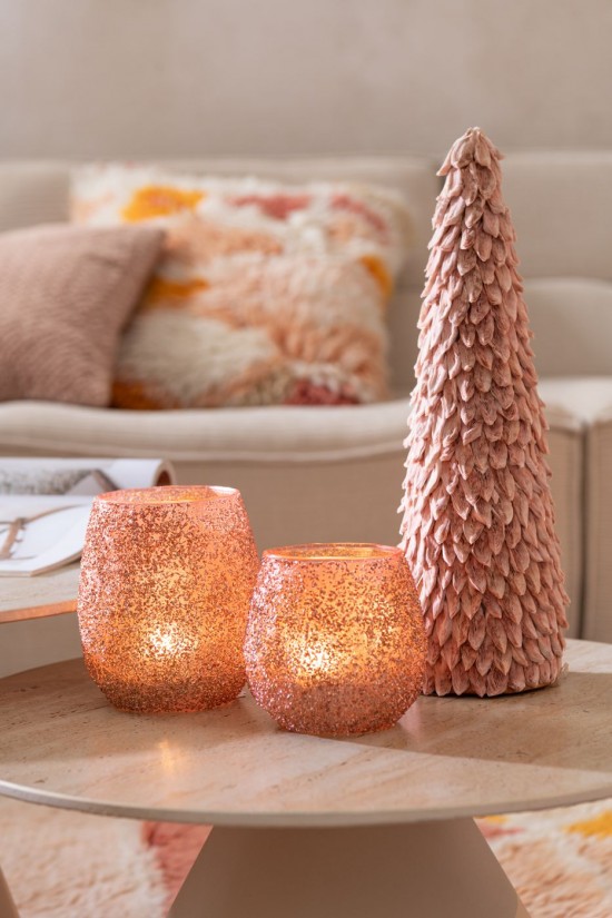 J Line Porta T Light Vetro Pesca Small Portavelas Vidrio Melocotón Small.