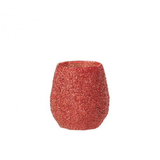 J Line Theelichthouder Glas Kerstrood Large L12xB12xH13 cm T theelichten theelichthouders waxinelichten JO57153.