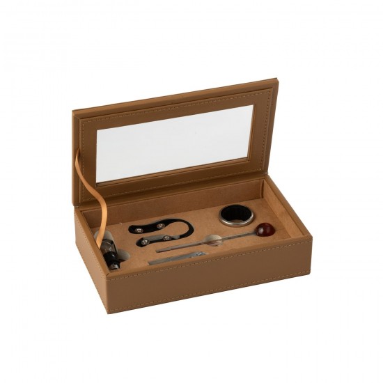 J Line boites sets a vin Jolipa Boîte Accessoires À Vin Pu Camel.