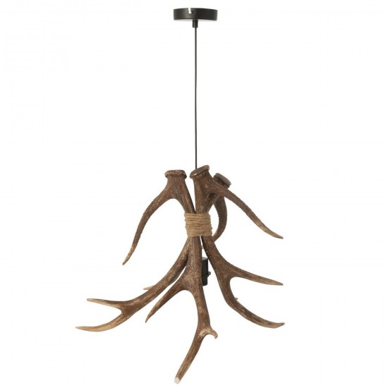 J Line Hanglamp Antlers Polyresin Bruin Large L56xB45xH46 cm hang pendellampen licht JO57276.