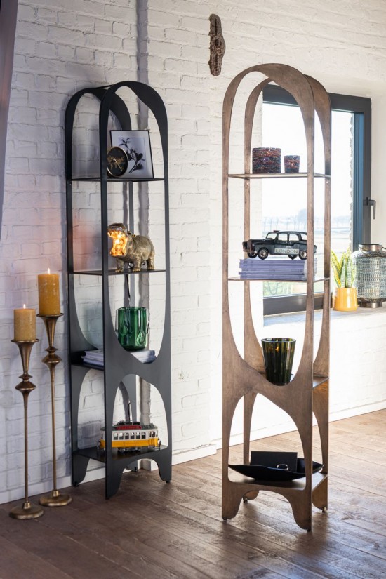 JLine J Line Rek Vyr Ijzer Zwart L42xB30xH200 cm opbergrekken uitstalkasten open kasten.