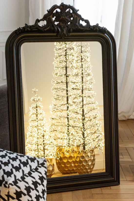 J Line Specchio Da Parete Ema Legno Nero Espejo De Pared Ema Madera Negro.