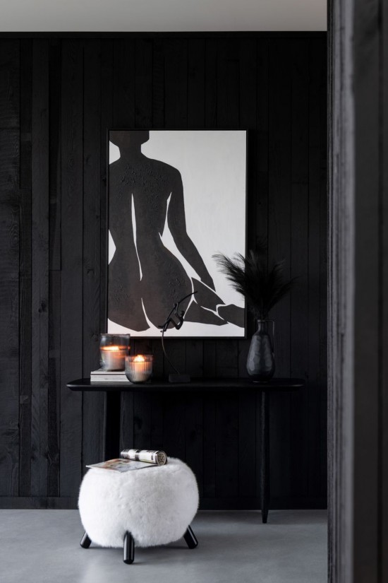 J Line Dipinto Joy Legno Di Pino Nero Bianco Pintura Joy Madera De Pino Negro Blanco.