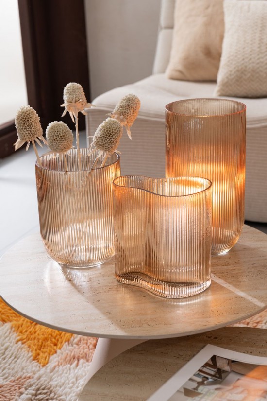 J Line Vaso Rigato Vetro Caramello Jarrón Forrado Vidrio Caramelo.