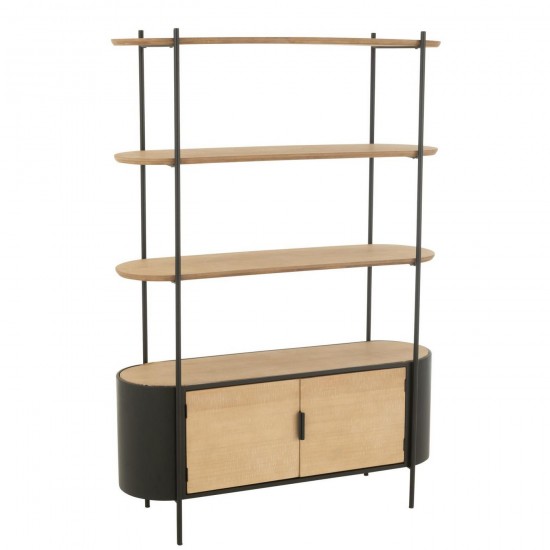 J Line Rek Uvy Ijzer Naturel Zwart L120xB36xH173 cm opbergrekken uitstalkasten open kasten JO57584.