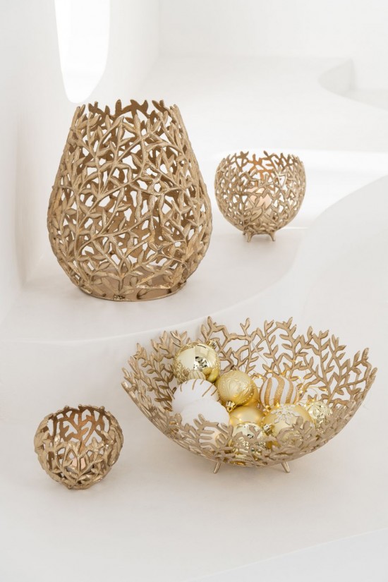 J Line Candeliere Leaf Alluminio Oro Small Candelabro Leaf Aluminio Dorado Small.