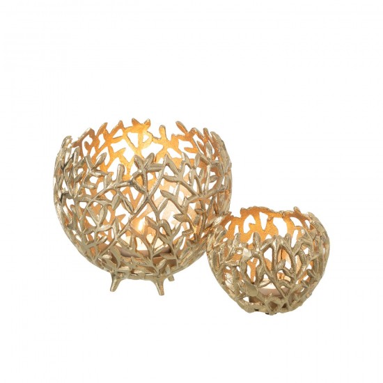 J Line Candle Holder Leaf Aluminium Gold Colored Large candle holders.