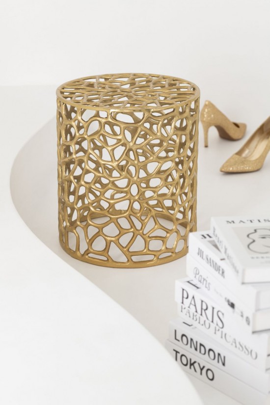 J Line S 2 Tavolino Alluminio Oro S 2 Mesa Auxiliar Aluminio Dorado.