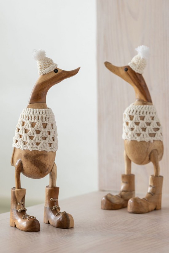 J Line Anatra Crochet Legno Di Albasia Naturale Bianco Assortimento Di 1 Pato Crochet Madera De Albasia Natural Blanco Surtido.