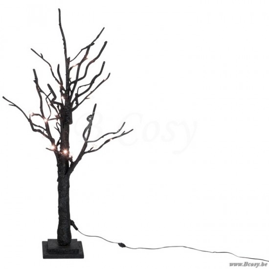 J Line 58076 Kerstboom kaal met 30 warm witte leds en adapter draad 3m glitter zwart S 90h kerstbomen