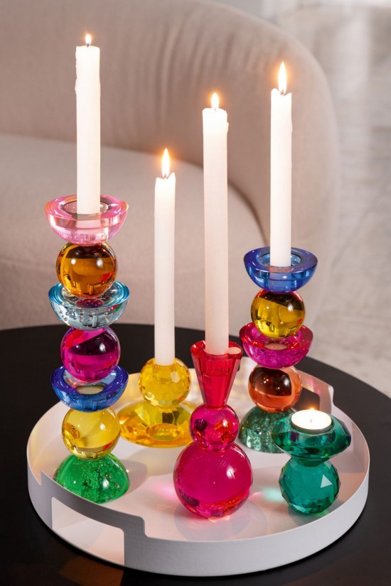 J Line Candeliere Vetro Multicolore Small Assortimento Di 2 Candelabro Vidrio Multicolor Small Surtido De 2.