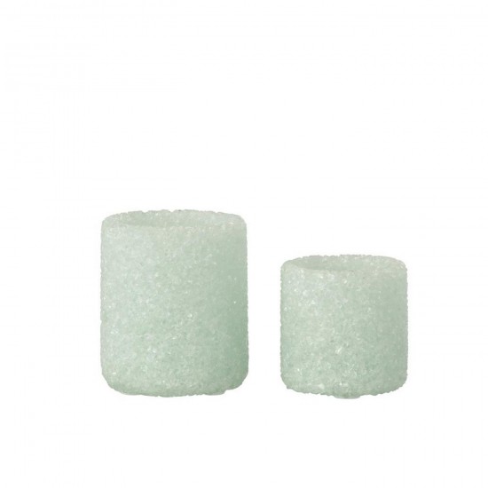 J Line Set Van 2 Theelichthouder Steen Glas Wit L8xB8xH9 cm T theelichten theelichthouders waxinelichten JO58144.