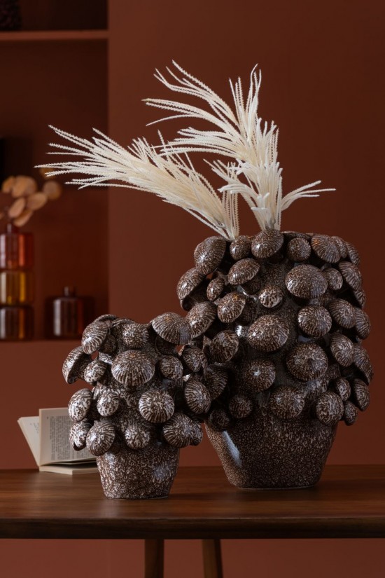 J Line Vaso Fungi Argilla Marrone Small Jarrón Fungi Arcilla Marrón Small.