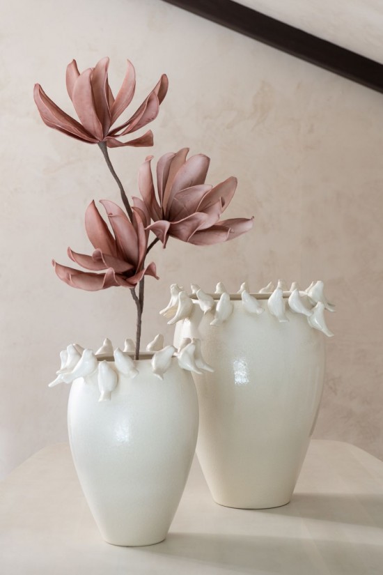 J Line Vaso Budgie Argilla Bianco Small Jarrón Budgie Arcilla Blanco Small.