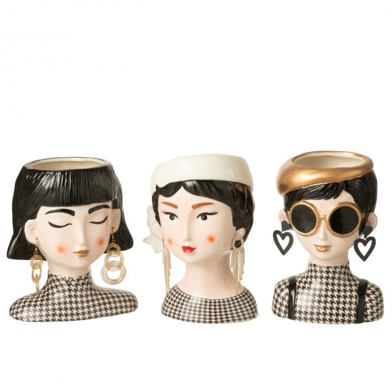 J Line cachepots de fleur Jolipa Vase Pied De Poule Margo Céramique Multicolore.